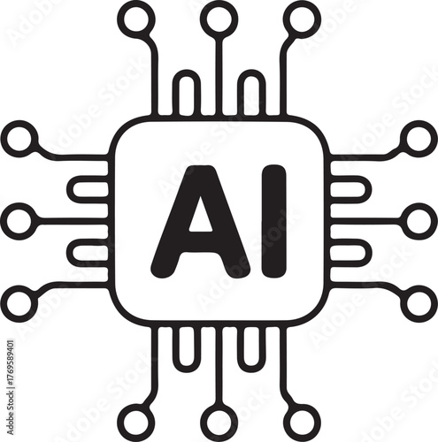 Artificial intelligence Vector illustration Web Icon Collection. AI processor vector icon flat design. Artificial intelligence icon, sign, logo in the circuit line style.