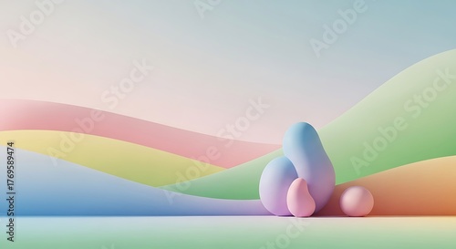Pastel Abstract Shapes - Serene Minimalist Composition with Soft Colors.