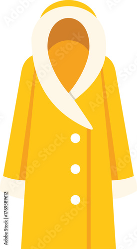 Yellow winter coat with fur collar and cuffs keeping warm in cold weather