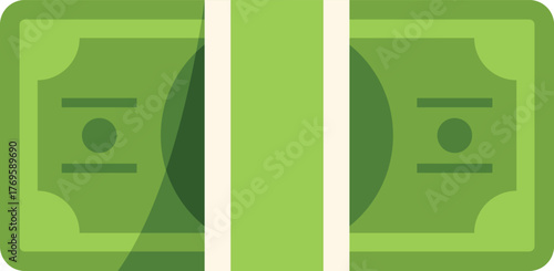 Green wad of cash secured with a banknote band, symbolizing wealth accumulation, savings, and investment strategies