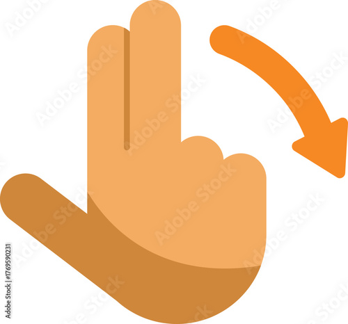 Cartoon hand making scrolling down gesture on a touchscreen device with two fingers