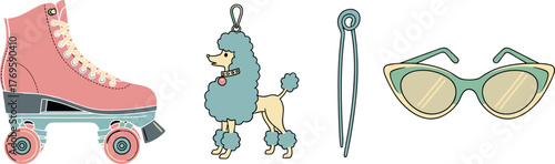 Retro Roller Skate, Poodle Charm, and Cat-Eye Sunglasses