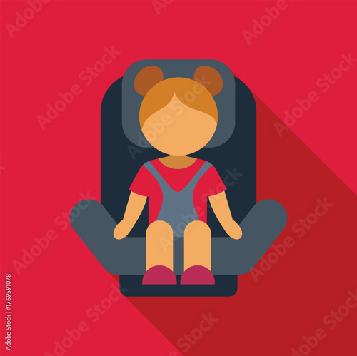 Toddler girl sitting in a safety car seat, promoting child passenger safety