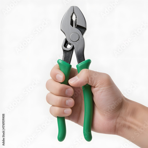 Hand holding pliers tool for cutting and work