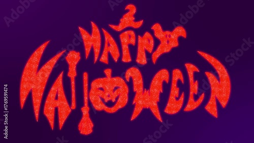Shimmering Happy Halloween text , holiday symbols instead of letters . Animated Halloween greetings.