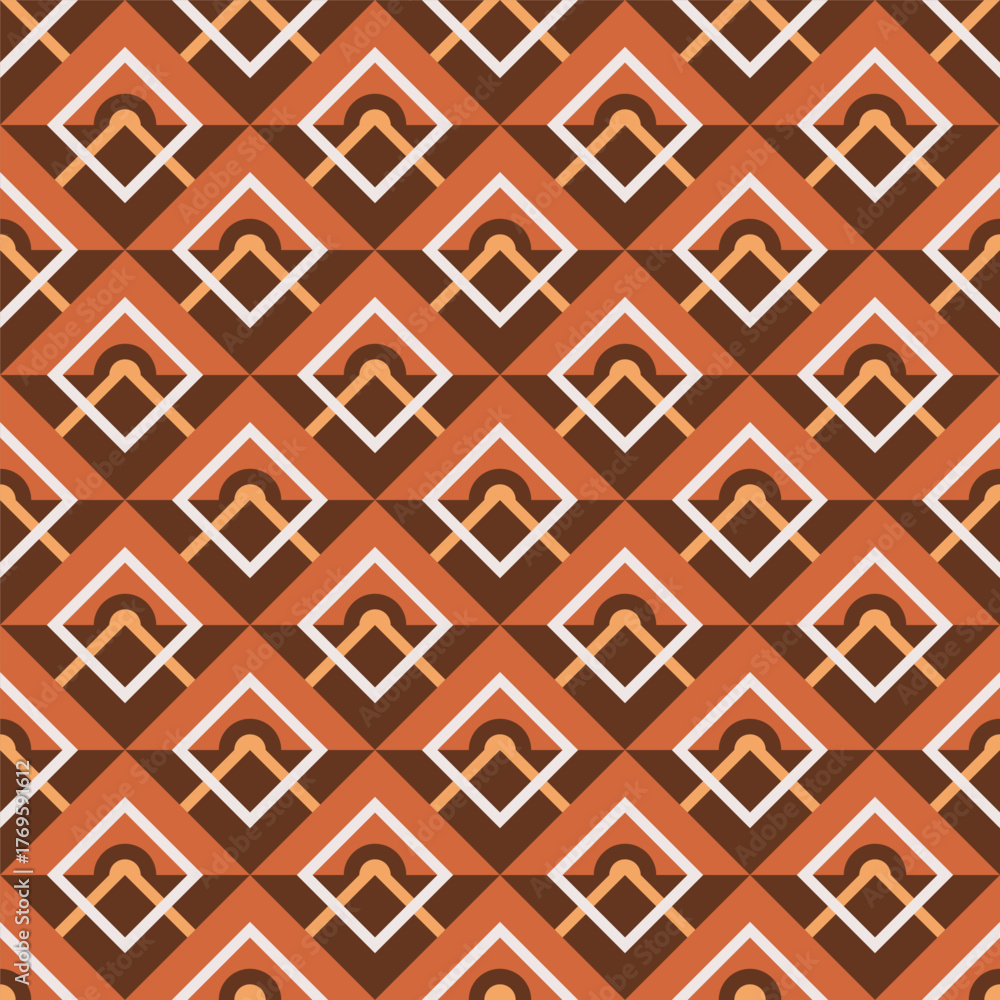 Fototapeta premium Geometric Seamless Diamond Tile Pattern Warm Color Detailed Textile Design