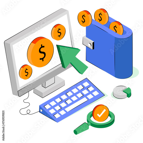 Conceptual isometric design illustration of pay per click