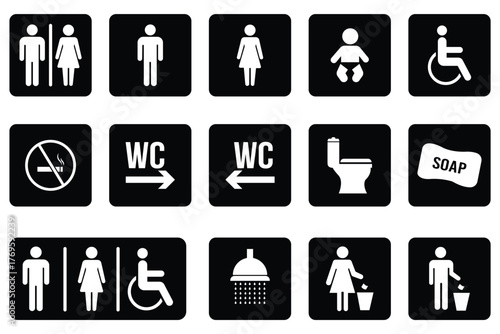 WC icon set. Washroom and restroom door signs for men, women, disabled icon. vector illustrator.