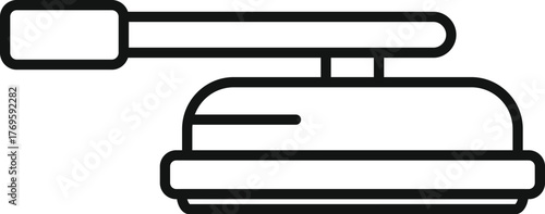 Firefighter using fire hose to extinguish fire, line drawing icon illustration