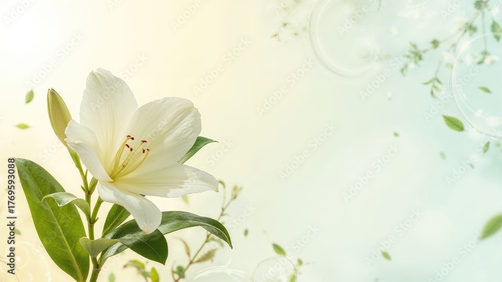 Naklejka premium Alstroemeria. Floral natural yellow-blue background. Banner designs, congratulations, presentations.