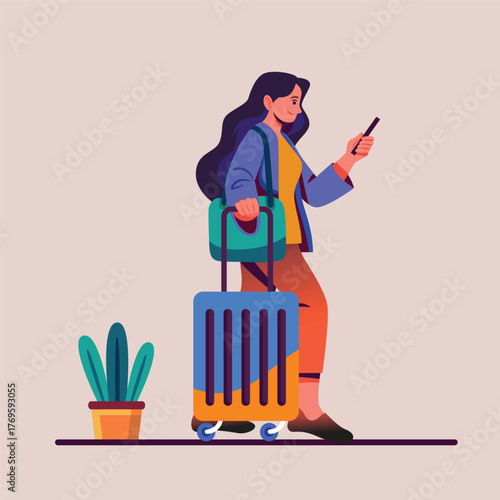 Woman Travel Vector Character Illustration Female Tourist, Vacation & Adventure