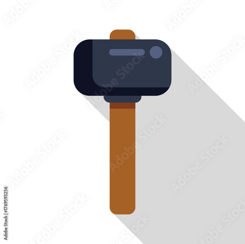 Blacksmith hammer with wooden handle casting a long shadow on white background