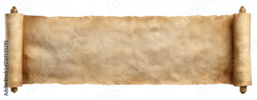 Scroll of old parchment paper isolated on white

