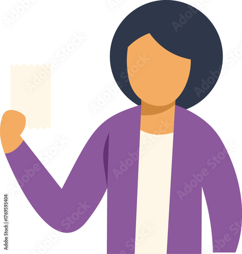 Businesswoman showing payment receipt or invoice, holding proof of purchase