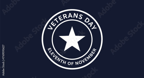 Veterans day emblem with star and november eleventh date on blue