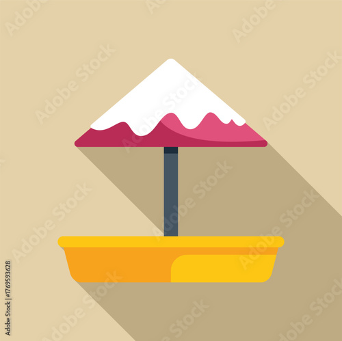 Colorful sandbox with umbrella protecting children from sun in a playground