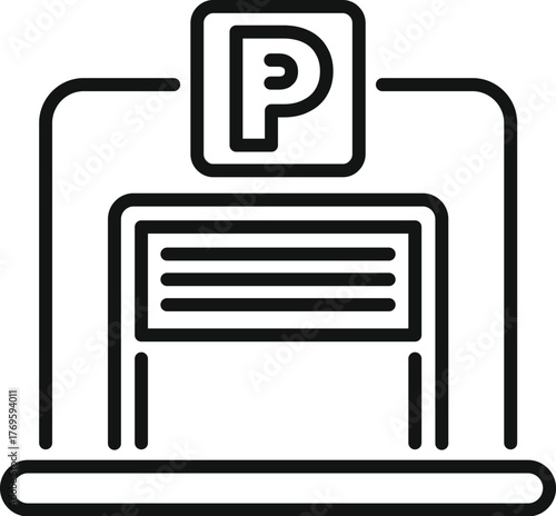 Parking garage entrance with automatic gate and parking sign indicating available parking spaces
