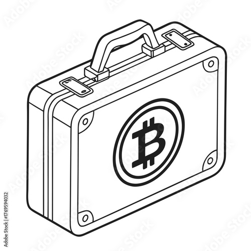 A minimalist line art icon of a business briefcase with a digital currency symbol, representing a crypto portfolio and financial investment