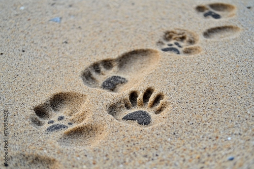 Fototapeta Naklejka Na Ścianę i Meble -  Tiny animal footprints forming intricate trails on a sand dune slope