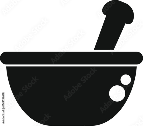 Simple black silhouette of mortar and pestle, essential tools for preparing remedies in traditional medicine