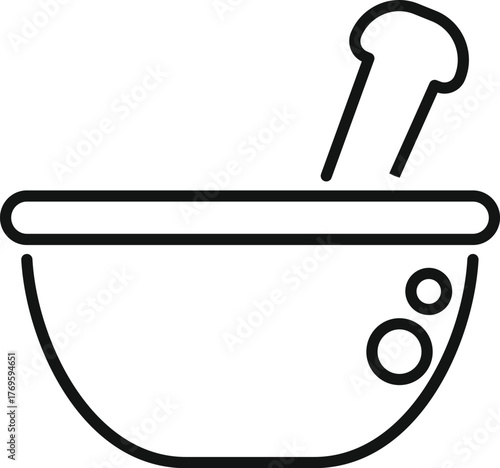 Simple line icon of a mortar and pestle, essential tool for grinding and crushing, commonly used in cooking and medicine preparation