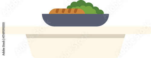 Grilled sausage served with broccoli florets, presented on a contemporary serving tray, representing a simple yet healthy meal