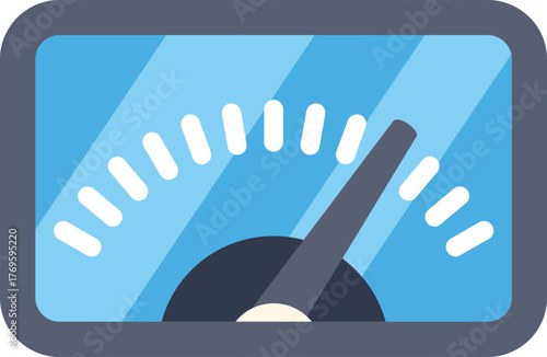 Performance indicator displays progress with a blue background and a measurement meter, representing business performance and key performance indicators - kpi -