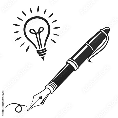 Fountain pen drawing a light bulb symbolizing creativity and the birth of a new idea