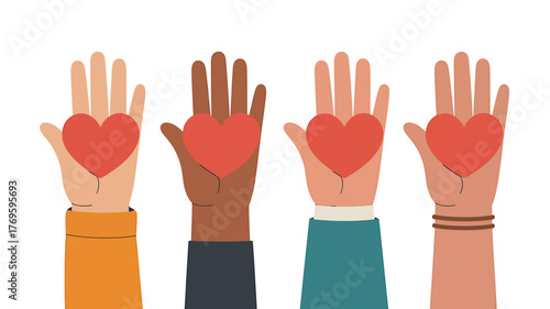 Diverse Hands Holding Hearts Promoting Love and Support Across Cultures and Communities