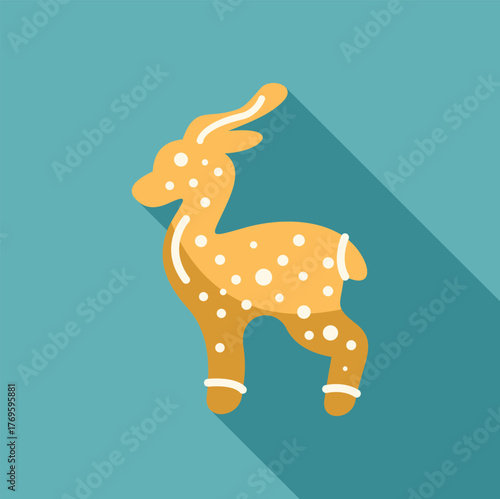 Gingerbread reindeer cookie decorated with white icing dots, representing a festive treat during christmas celebrations
