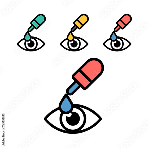 Eye Drops Illustration Set Various Colors for Eye Health and Vision Care Concepts Isolated on White Background