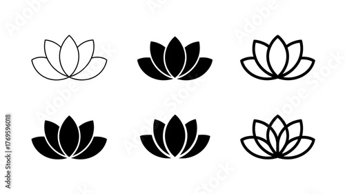Elegant Lotus Flower Vector Icons in Black and White for Spiritual and Artistic Designs with Minimalist Style