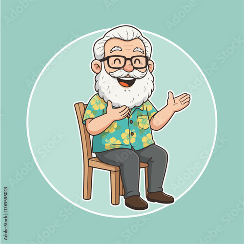 Casual Old Man Character – Sitting Pose Vector Illustration