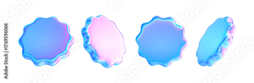 3d holographic round discount sticker. Circle hologram starburst badge. Round tag scallop. Vector design element for sale, price, promotion, discount