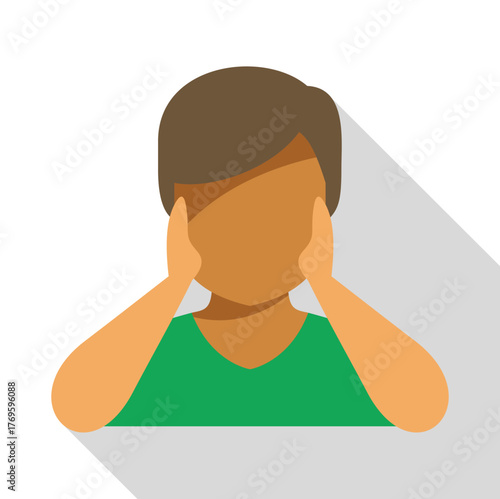 Young child covering ears suffering from tinnitus and hearing loss, experiencing discomfort and pain