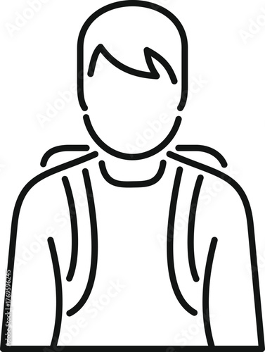 Line drawing of a young male student wearing a backpack going to school, college, or university, simple education icon
