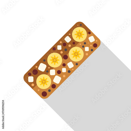 Nutritious protein bar boasting banana slices, nuts, and marshmallow, embodying a balanced and healthy diet