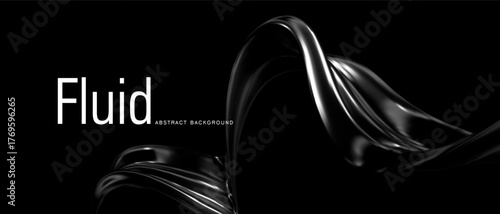 3d chrome liquid abstract ribbon shape on black background. Futuristic gradient element, chrome metal ribbon, hologram wave. Spiral tech bg. Vector illustration