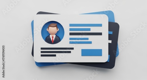 Stack of business cards with employee profile isolated on white background