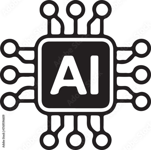 AI processor vector icon flat design. Artificial intelligence icon, sign, logo in the circuit line style. Artificial Intelligence icon.