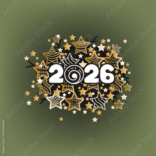 Happy New Year 2026! Stylized numbers in cartoon style. Vector illustration for holiday decor and greetings.