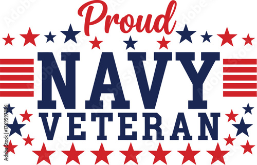 Patriotic navy veteran design with stars and stripes on white background
