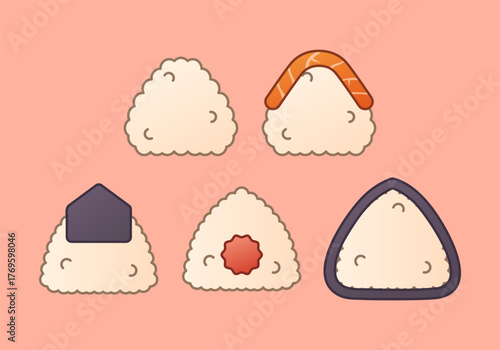 Colorful Onigiri Vector Illustration Bundle – Japanese Rice Ball Food Set for Menu, Branding, and Cute Design Projects