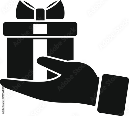 Businessman giving a gift box with a ribbon, present icon