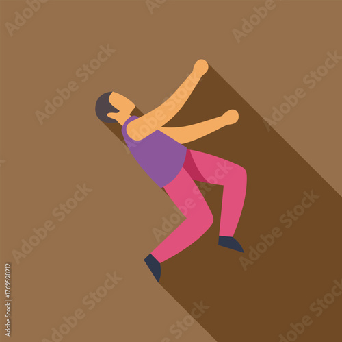 Young man practicing parkour, jumping and climbing a wall