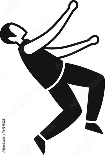Simple icon representing a man falling down, possibly from a great height, with his arms and legs outstretched