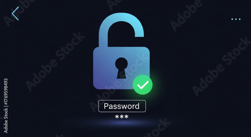 Unlocked padlock with checkmark, symbolizing password security and successful login, data protection