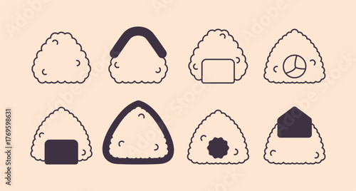 Minimalist Onigiri Line Art Vector Set – Japanese Rice Ball Outline Illustration for Icon, Pattern, and Branding Design