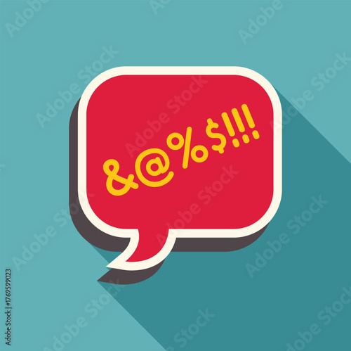 Colorful speech bubble with swear words represented by symbols and exclamation marks, expressing negative emotions