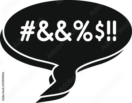 Black speech bubble with censored curse words, using symbols instead of letters